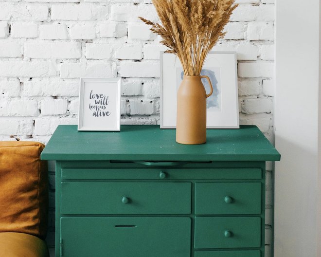 Green wooden drawer